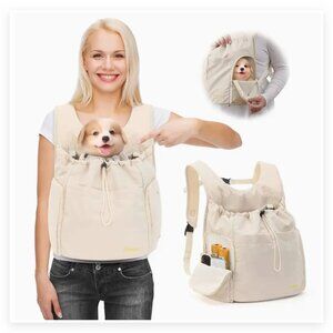 Adjustable Sturdy dog front and backpack carrier up to 15 lbs dog or cat, Beige